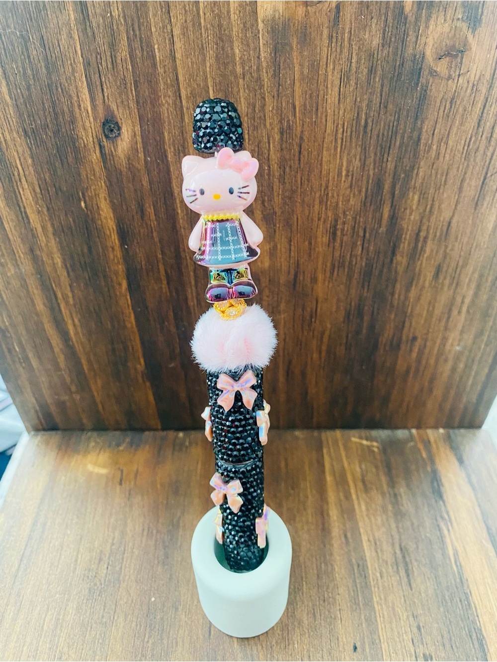 Pink Kitty Bling Ballpoint Pen with Black Rhinestones